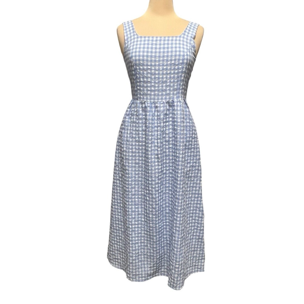 PrettyGarden Blue White Gingham Maxi Dress Smocked Back Sleeveless Size S NWT - Picture 3 of 12